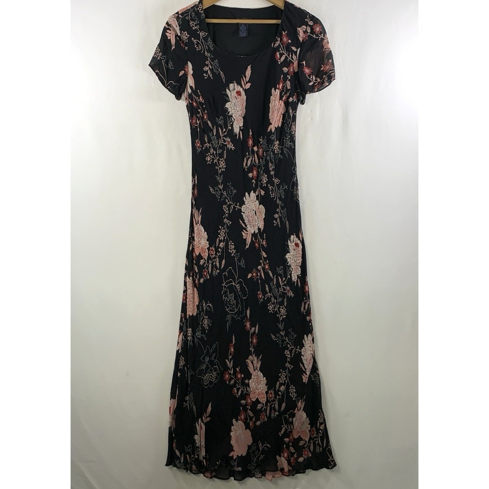 VTG Eva Blue Y2K Fairy Beaded Floral Maxi Dress Size 6 Whimsigoth Chiffon Sheer